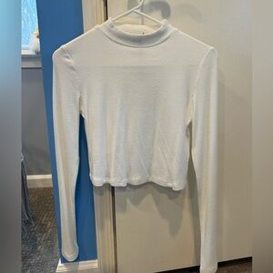 Cream Fitted Crop Top with Long Sleeves